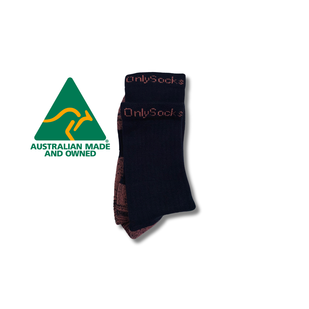 Only Socks Bamboo worksock Pink with Australian made logo Folded