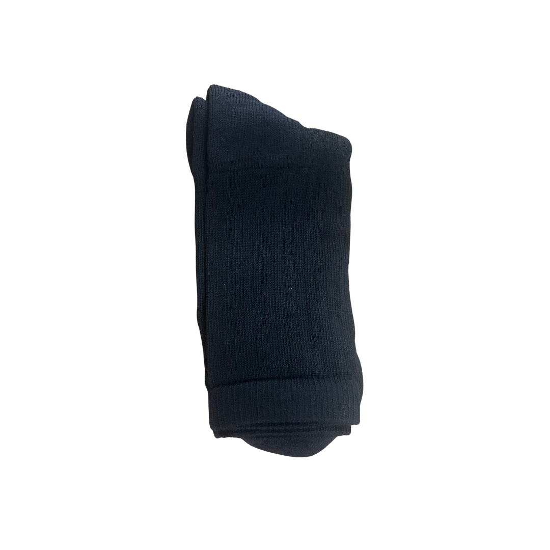 A folded pair of Black merino wool knitted socks