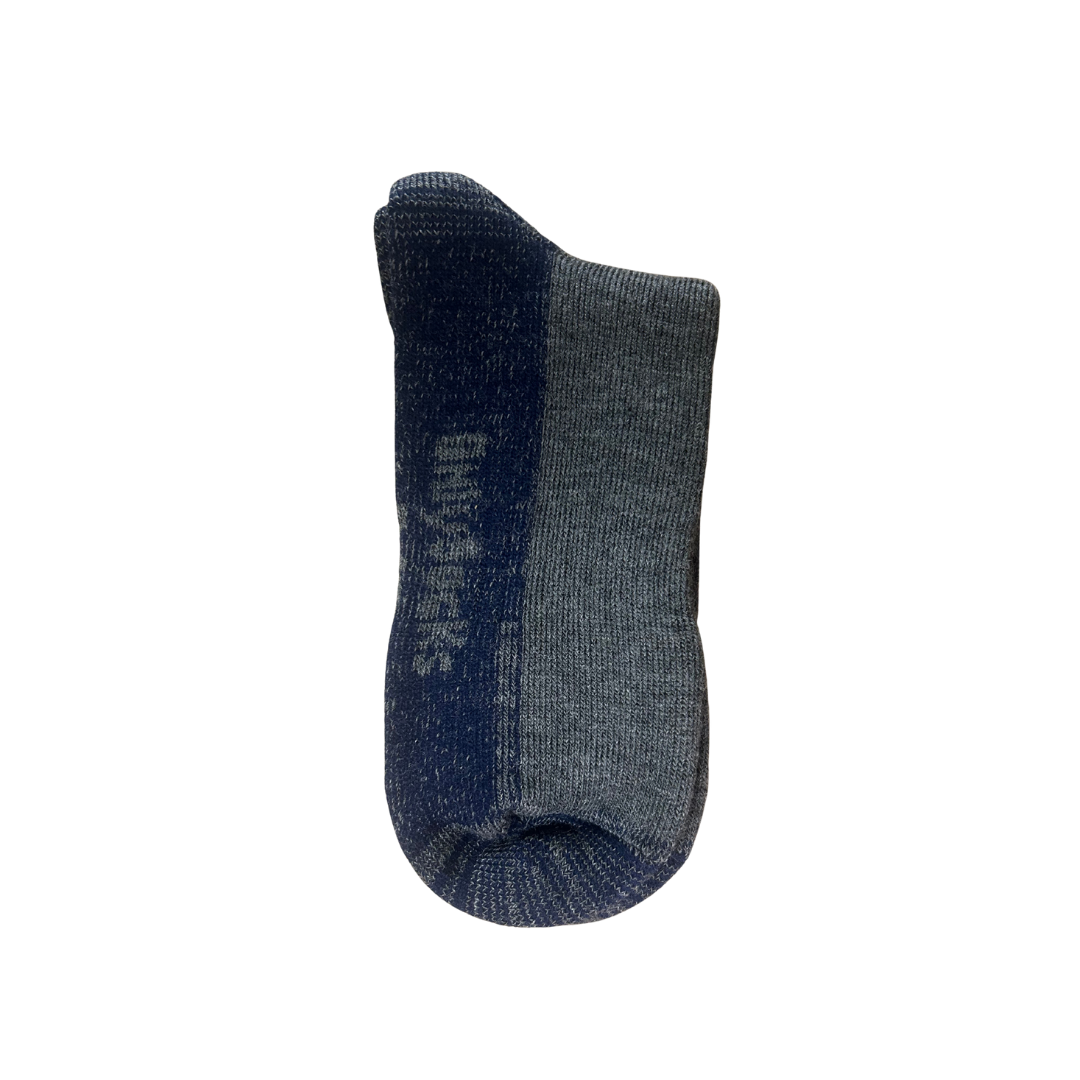 Grey Ribbed work socks, in navy blue and heather gray.