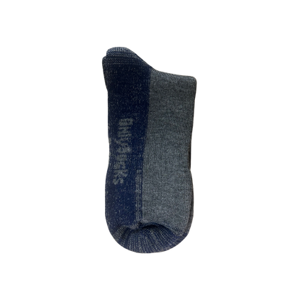 Grey Ribbed work socks, in navy blue and heather gray.
