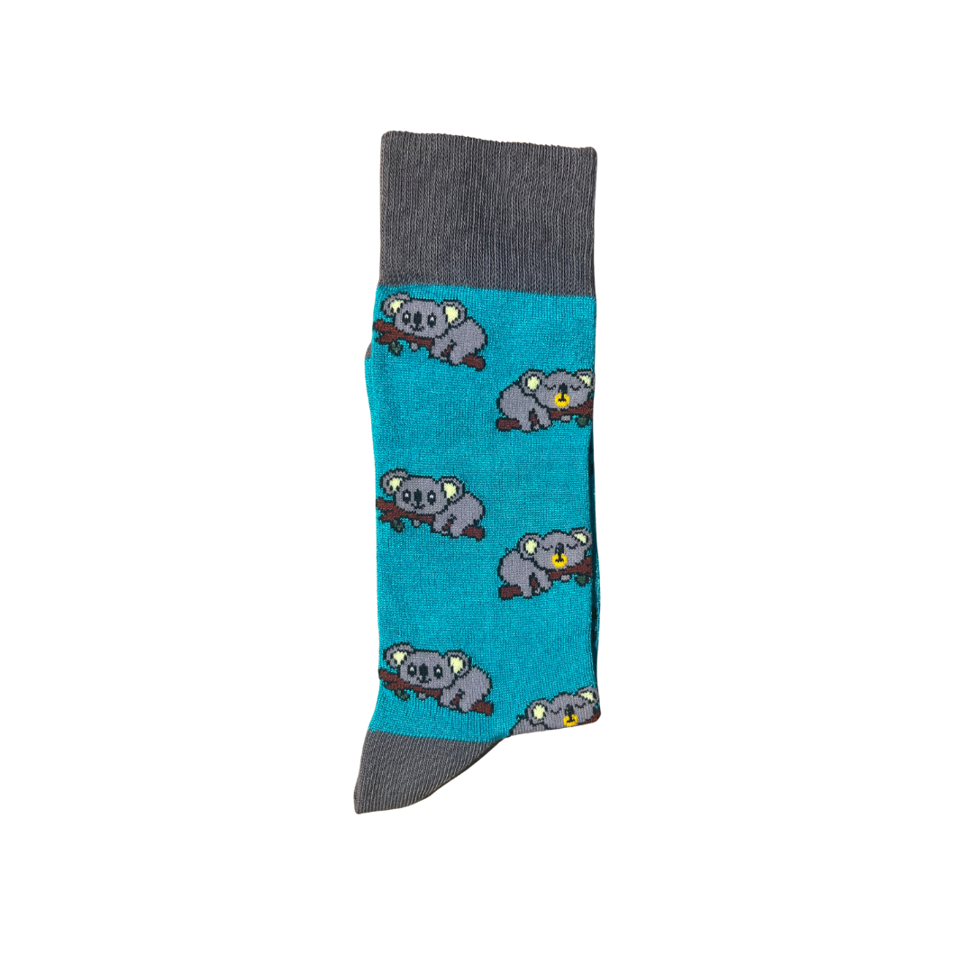 An Australian made Novelty sock featuring a Koala Asleep on a branch