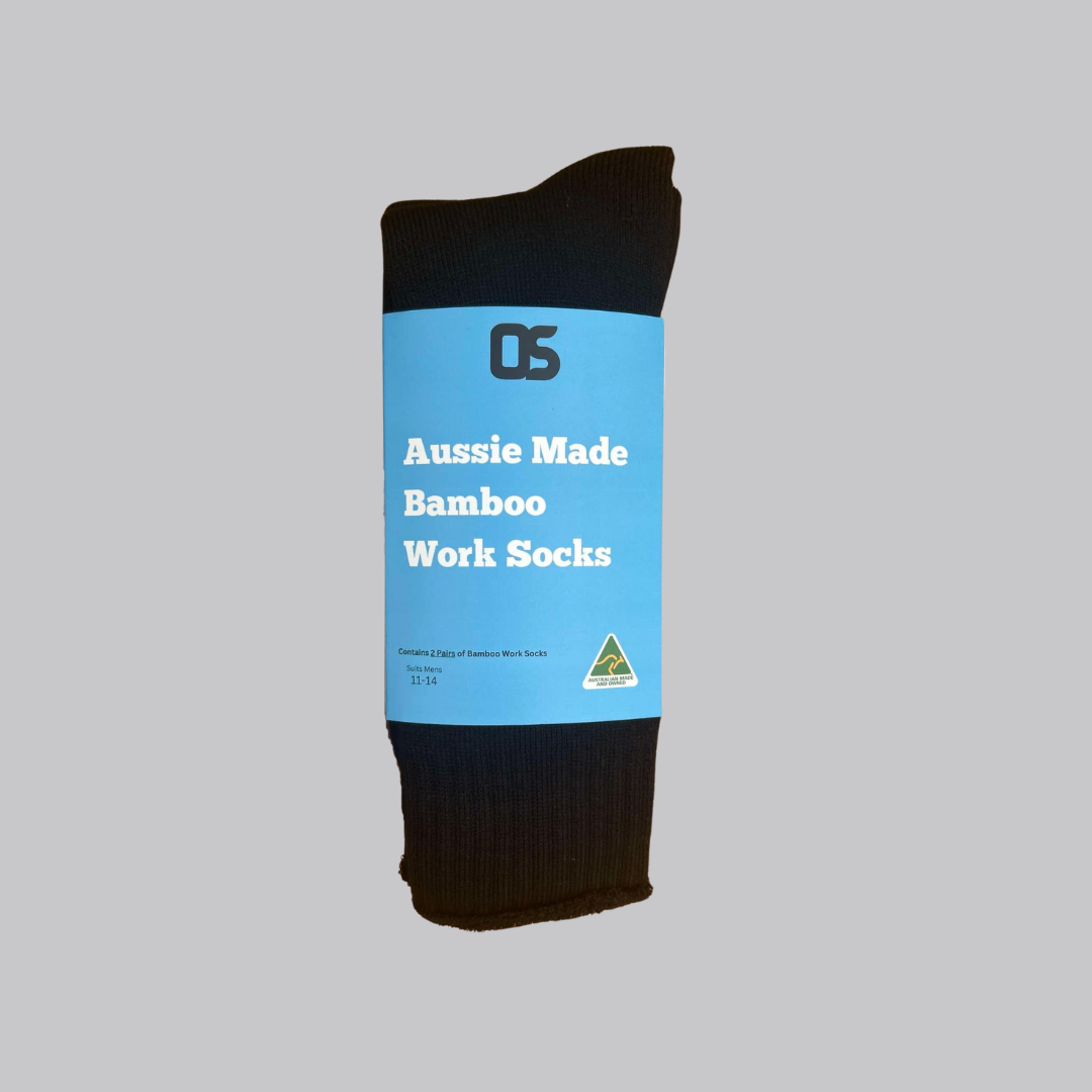 Australian Made mens Heavy Duty Bamboo Work Socks in Black, Moisture-Wicking and Durable for Work Boots.