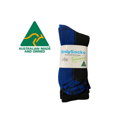 Australian made bamboo work socks in packaging proudly displaying Australian made logo